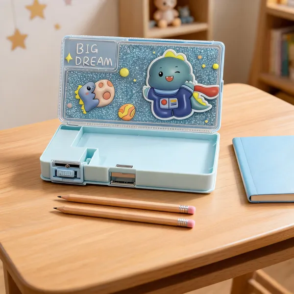 Blue_Glitter_Dinosaur_Print_Pencil_Box_With_Sharpener_For_Kids