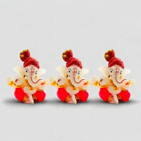 Krishan_Lord_Ganesha_Idol_with_Red_Pagdi_Decorative_Showpiece_-_5.5_cm_(Resin,_White,_Red)_-_Pack_of_3