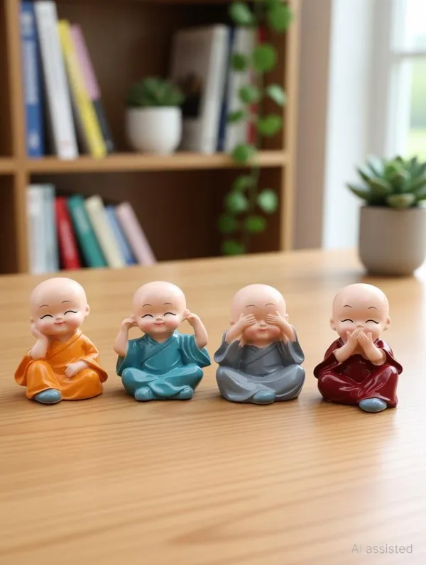 UNYSHOPPE_Baby_Monk_Buddha_Set_of_4_Polyresin_Mini_Showpiece_for_Home_Office_Decor_Decorative_Showpiece__-__6_cm_(Polyresin,_Multicolor)