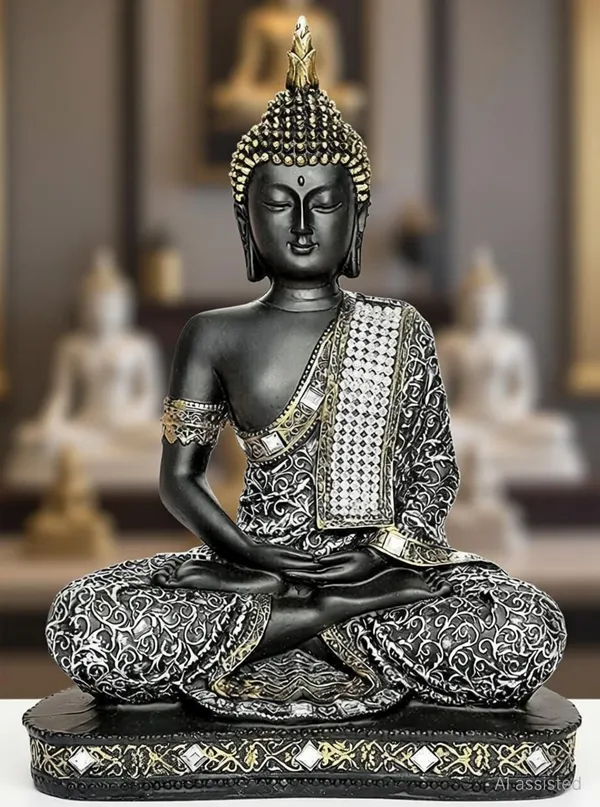 AELANA_GRAPHY_Gautam_Buddha_Statue_for_Home_decor_Big_Size_Decorative_Showpiece__-__18_cm_(Polyresin,_Grey,_Black)