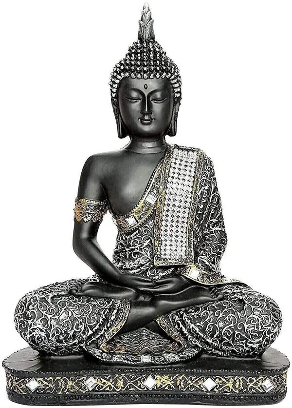 AELANA_GRAPHY_Gautam_Buddha_Statue_for_Home_decor_Big_Size_Decorative_Showpiece__-__18_cm_(Polyresin,_Grey,_Black)