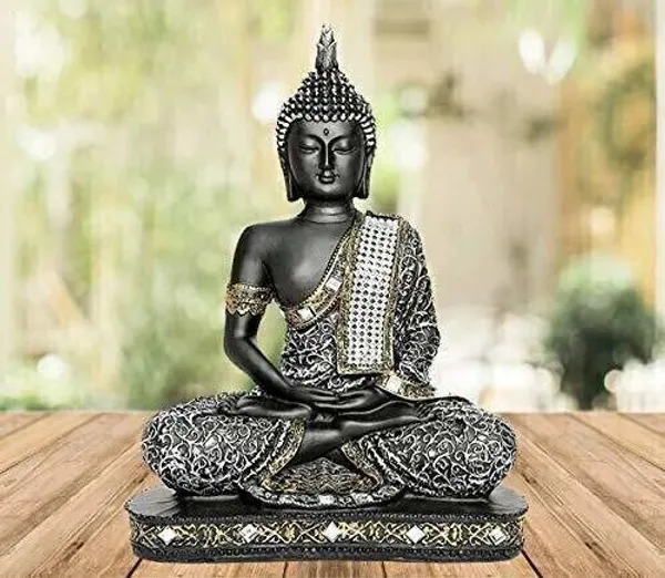 AELANA_GRAPHY_Gautam_Buddha_Statue_for_Home_decor_Big_Size_Decorative_Showpiece__-__18_cm_(Polyresin,_Grey,_Black)