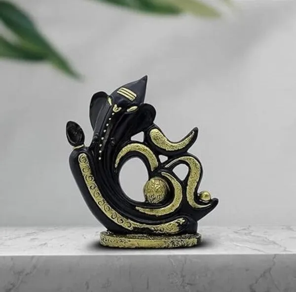 Krishan_Modern_Abstract_Ganesha_Statue_with_OM_Symbol_-Idol_for_Home_Temple_Decor_Decorative_Showpiece__-__19_cm_(Resin,_Black)
