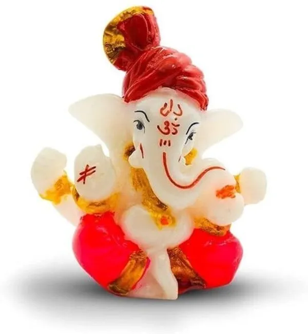 Krishan_Lord_Ganesha_Idol_with_Red_Pagdi_Decorative_Showpiece__-__5.5_cm_(Resin,_White,_Red)