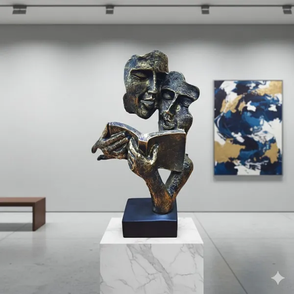 SKHOMES_Abstract_Human_Figure_Reading_Book_Statue_Decorative_Showpiece__-__30_cm_(Polyresin,_Beige)