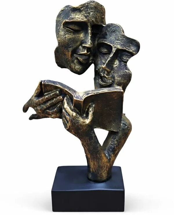 SKHOMES_Abstract_Human_Figure_Reading_Book_Statue_Decorative_Showpiece__-__30_cm_(Polyresin,_Beige)