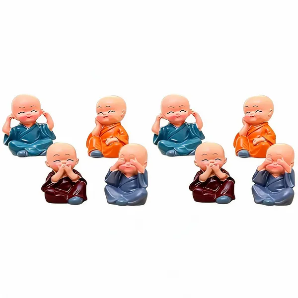 Krishan_Cute_Monk_Figurines_Set_of_4_Decorative_Showpiece_-_7_cm_(Polyresin,_Brown,_Orange,_Purple,_Blue)_-_Pack_of_2