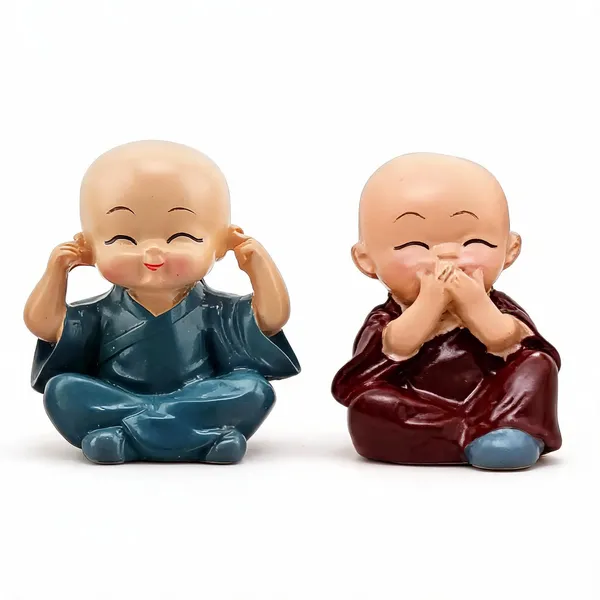 Krishan_Cute_Monk_Figurines_Set_of_4_Decorative_Showpiece_-_7_cm_(Polyresin,_Brown,_Orange,_Purple,_Blue)_-_Pack_of_2