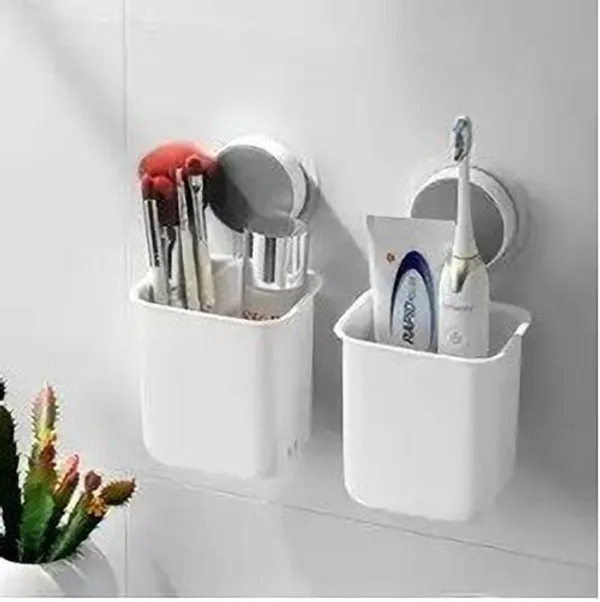 SKHOMES_THSETOF2_Plastic_Toothbrush_Holder_(White,_Wall_Mount)