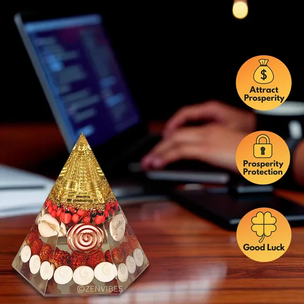 Zenvibes_Original_Certified_Laxmi_Pyramid_With_Gomati_Chakra_Rudraksha_Cowrie_90mm_Shree_Yantra_Maha_Laxmi_Large_Orgonite_Pyramid_For_Good_Luck_Wealth_Money_Pooja_Vastu_Hexagonal_Pyramid