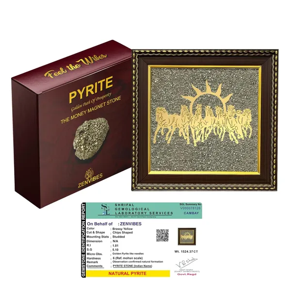 Pyrite_Stone_Frame_With_Vastu_Seven_Running_Horses_With_Sun_To_Attract_Money_Protection_And_Chakra_Healing_Big_Size_7_Horses_Painting_Vastu_Wooden_Photo_Frame_Wall_Decor_Items_For_Living_Room_With_Original_Pyrite_Dust_For_Money_Success