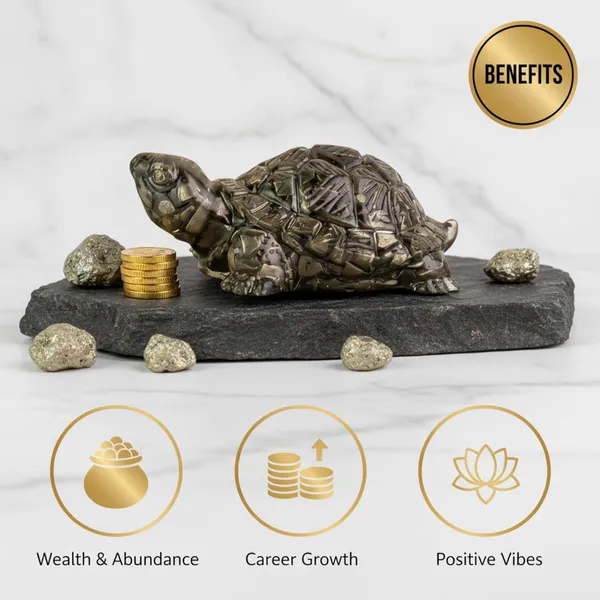 Zenvibes_Original_Certified_Pyrite_Tortoise_Pyrite_Turtle_Symbol_For_Good_Luck_Wealth_Positive_Energy_Ideal_Vastu_Pooja_Accent_For_Home_Office_Thoughtful_Spiritual_Gift_For_Family_Friends