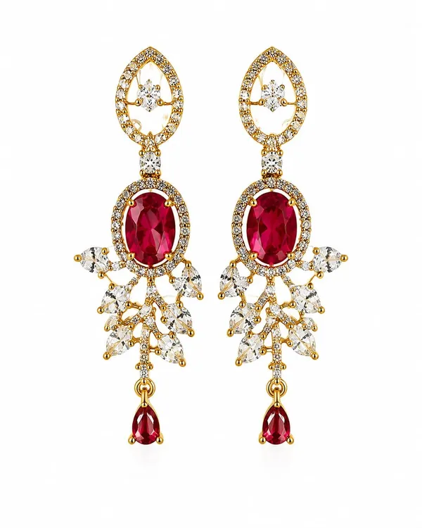 Gemstone_Chandelier_Earrings_With_Leaf_Design