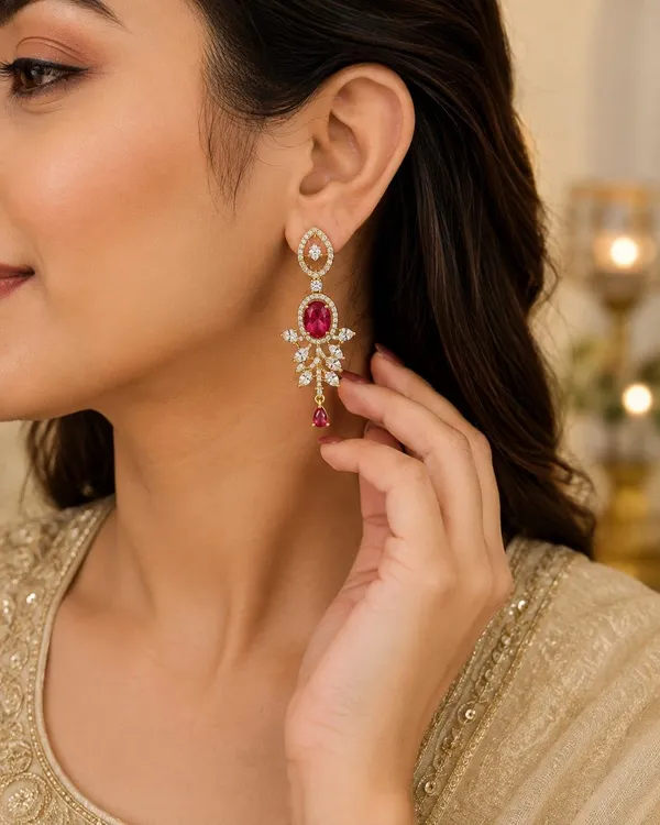 Gemstone_Chandelier_Earrings_With_Leaf_Design