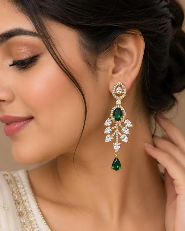Gemstone_Chandelier_Earrings_With_Leaf_Design