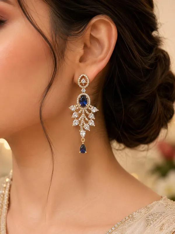 Gemstone_Chandelier_Earrings_With_Leaf_Design