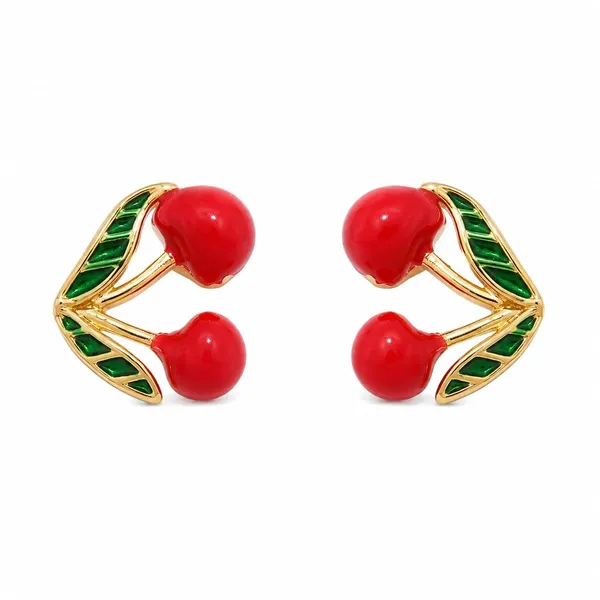 Cherry_Stud_Earrings_Explanation_Not_Part_Of_Output_Removed_Vrindaa_Sakhi_Brand_Charm_Marketing_For_Women_Girls_Can_Apply_Broadly_Gold_Plated_Enamel_Green_Leaf_Detailing_Cute_Fruit_Design_All_Descriptive_Variant_Details_Kept_Cherry_Core_Design_Element_Stud_Earrings_Product_Type