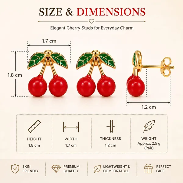 Cherry_Stud_Earrings_Explanation_Not_Part_Of_Output_Removed_Vrindaa_Sakhi_Brand_Charm_Marketing_For_Women_Girls_Can_Apply_Broadly_Gold_Plated_Enamel_Green_Leaf_Detailing_Cute_Fruit_Design_All_Descriptive_Variant_Details_Kept_Cherry_Core_Design_Element_Stud_Earrings_Product_Type