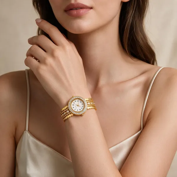 Gold_Metal_Quartz_Bracelet_Watch_For_Women