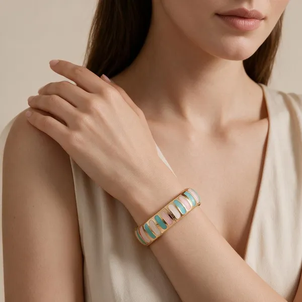 Gold_Alloy_Enamel_Cuff_Bracelet_For_Women