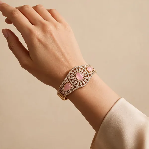 Gold_And_Pink_Alloy_Stone_Cubic_Zirconia_Bracelet_For_Women