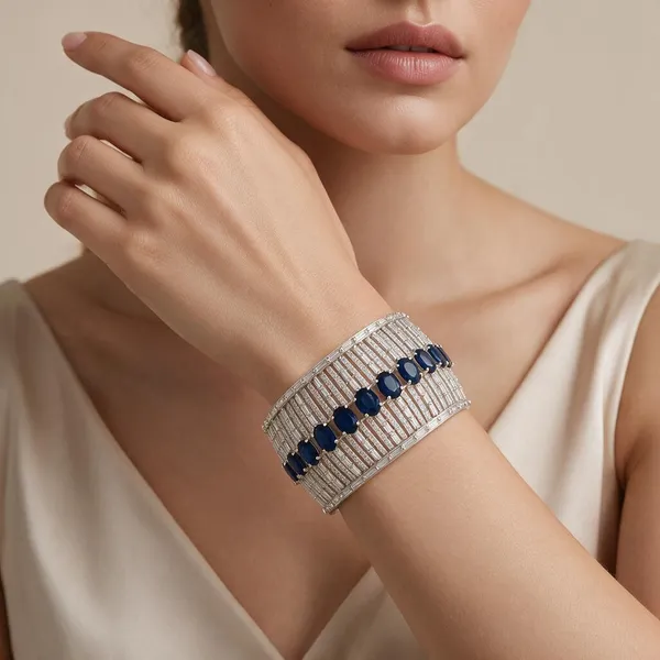 Silver_And_Blue_Alloy_Wide_Cuff_Oval_Stone_Bracelet_For_Women