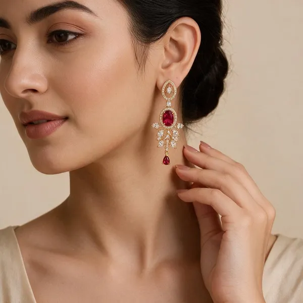Red_Red_Alloy_Gemstone_Leaf_Chandelier_Earrings_For_Women