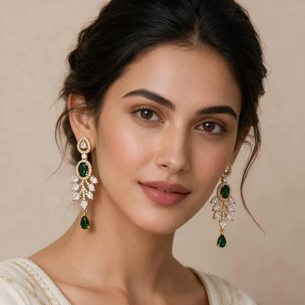 Green_Alloy_Gemstone_Chandelier_Leaf_Earrings_For_Women