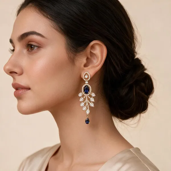 Blue_Alloy_Gemstone_Leaf_Chandelier_Earrings_For_Women