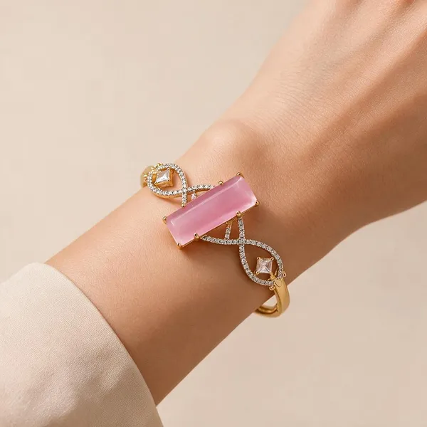 Pink_Alloy_Cat_Eye_Stone_Infinity_Bangle_Bracelet_For_Women