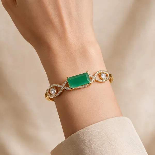 Green_Alloy_Cat_Eye_Stone_Infinity_Bangle_Bracelet_For_Women