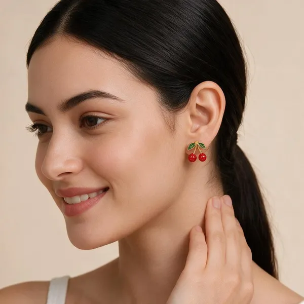 Gold_Alloy_Plated_Enamel_Cherry_Stud_Earrings_For_Women