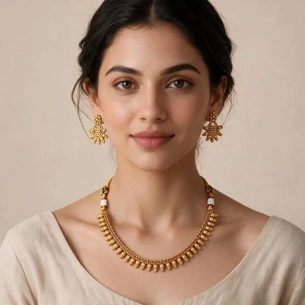 Gold_Alloy_Sun_Pendant_Necklace_Earring_Set_For_Women