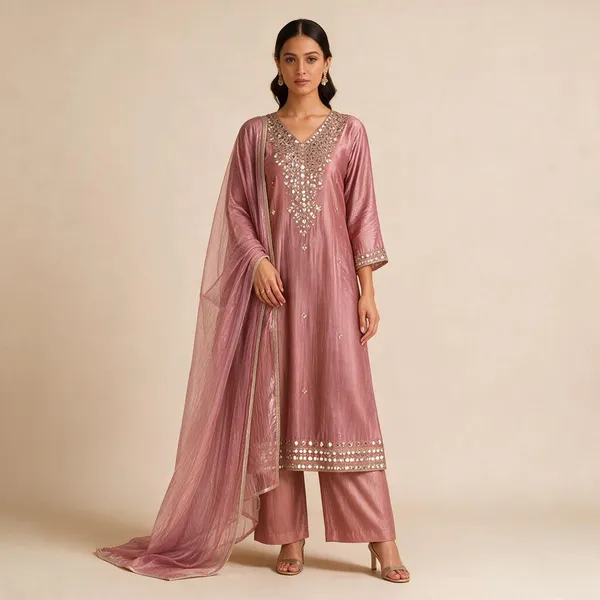 Peach_Shimmer_Straight_Embellished_Kurta_Palazzo_Set_For_Women