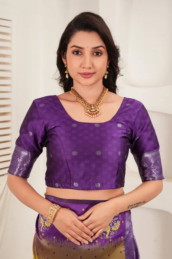 Royal_Purple_Olive_Jacquard_Silk_Saree_Default_Title