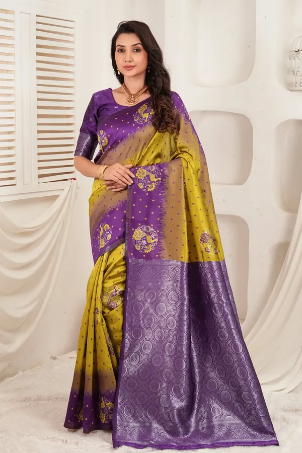 Royal_Purple_Olive_Jacquard_Silk_Saree_Default_Title