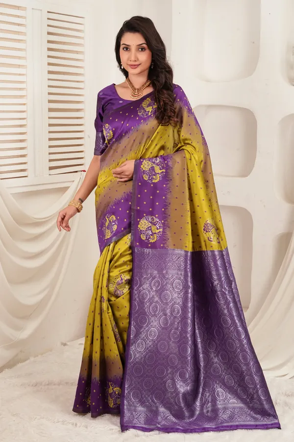 Royal_Purple_Olive_Jacquard_Silk_Saree_Default_Title