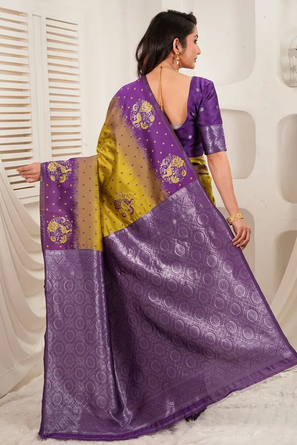 Royal_Purple_Olive_Jacquard_Silk_Saree_Default_Title