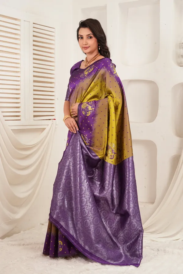 Royal_Purple_Olive_Jacquard_Silk_Saree_Default_Title