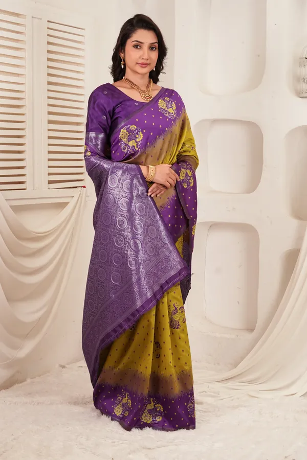 Royal_Purple_Olive_Jacquard_Silk_Saree_Default_Title