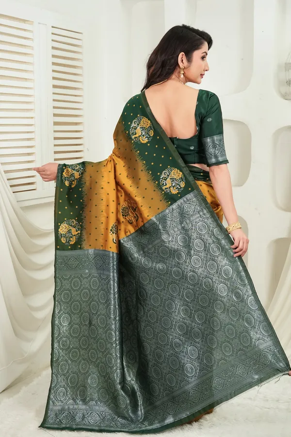 Green_And_Mustard_Gold_Jacquard_Silk_Saree_Default_Title