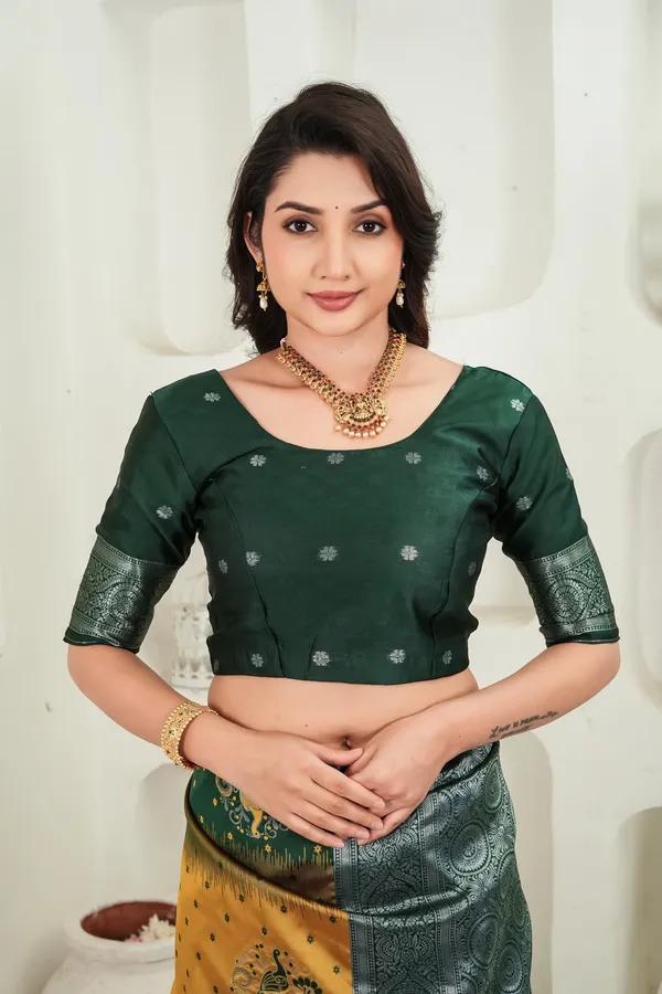 Green_And_Mustard_Gold_Jacquard_Silk_Saree_Default_Title