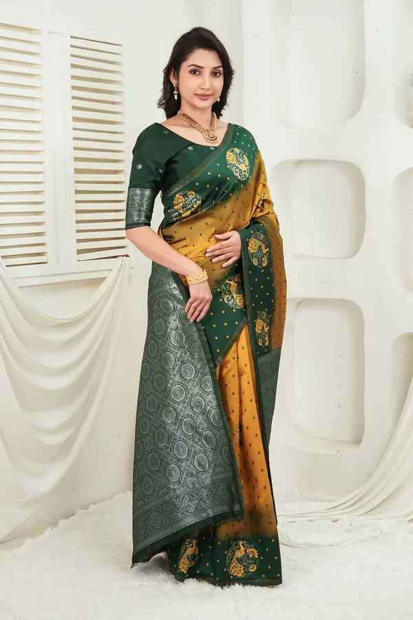 Green_And_Mustard_Gold_Jacquard_Silk_Saree_Default_Title