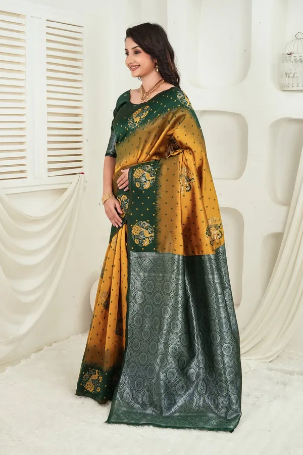 Green_And_Mustard_Gold_Jacquard_Silk_Saree_Default_Title