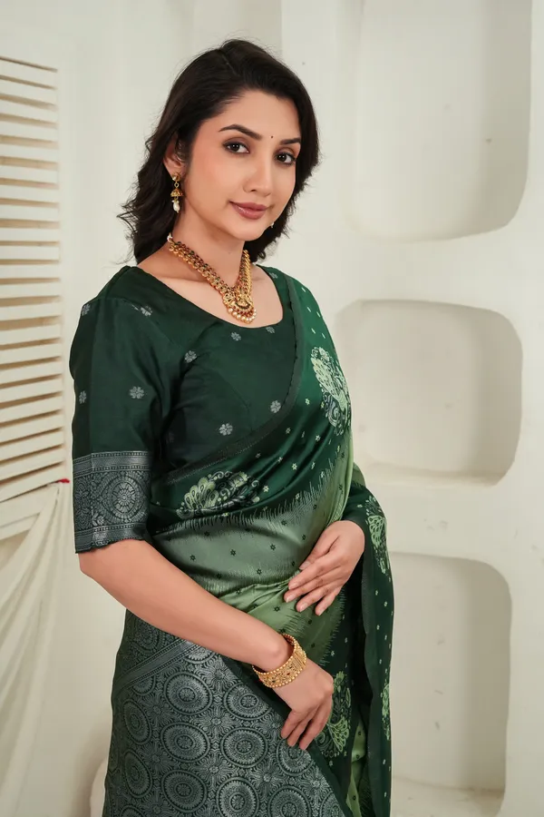 Dark_Green_Olive_Jacquard_Silk_Saree_Default_Title