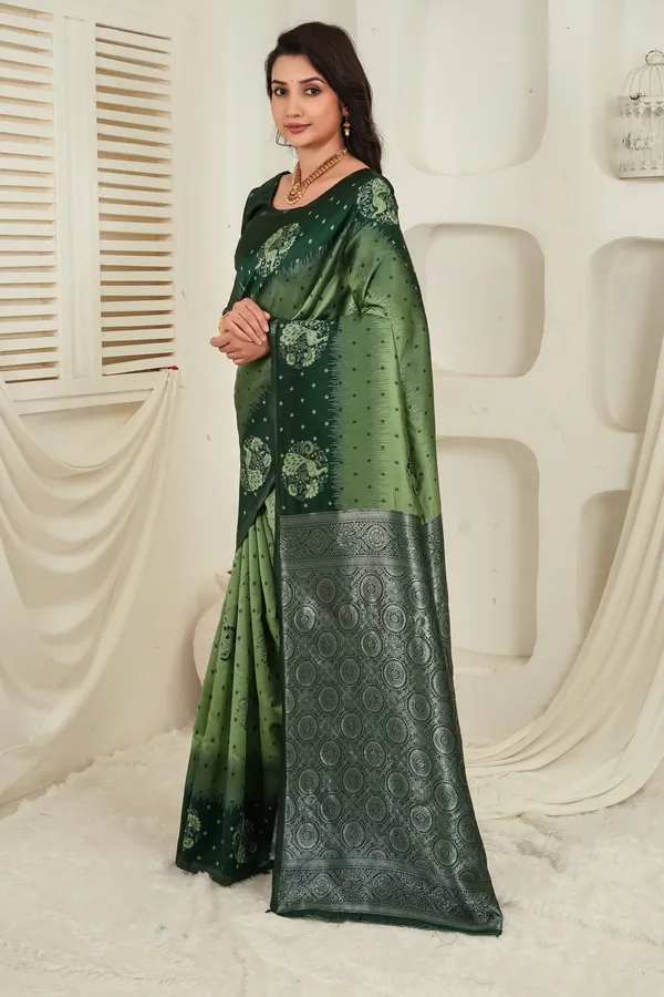 Dark_Green_Olive_Jacquard_Silk_Saree_Default_Title