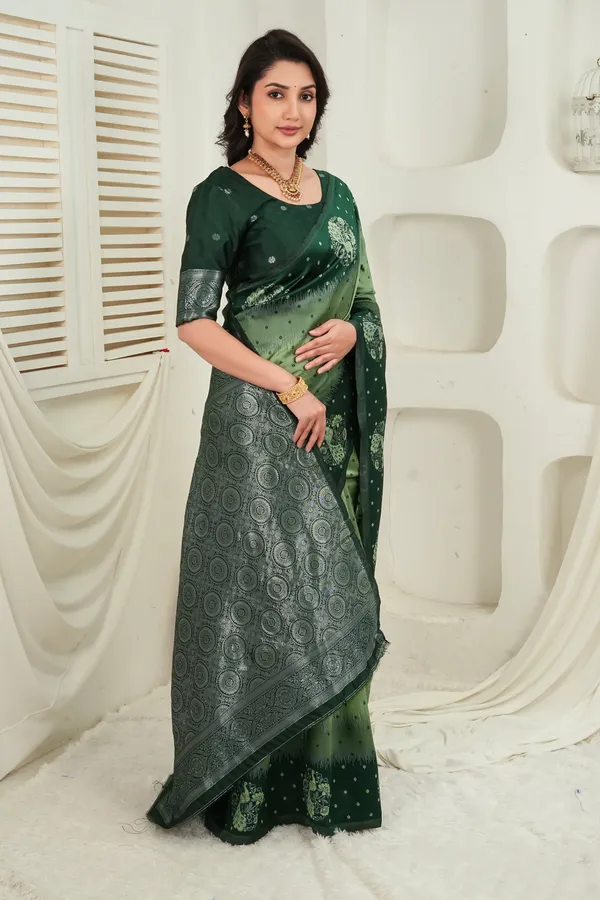 Dark_Green_Olive_Jacquard_Silk_Saree_Default_Title