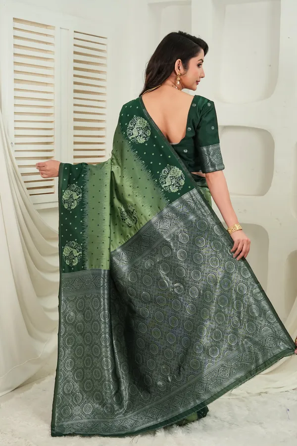 Dark_Green_Olive_Jacquard_Silk_Saree_Default_Title