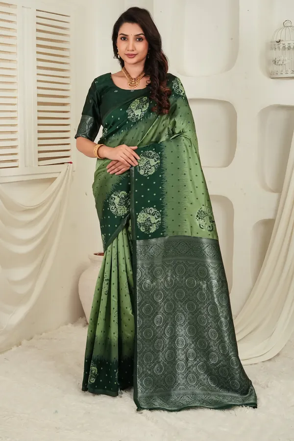 Dark_Green_Olive_Jacquard_Silk_Saree_Default_Title