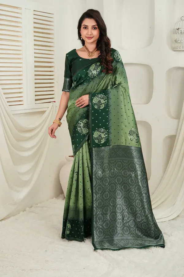 Dark_Green_Olive_Jacquard_Silk_Saree_Default_Title